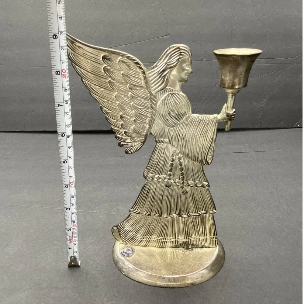 Christmas International Silver Co Angel Candle Holder Silver-Plated Vintage 1998